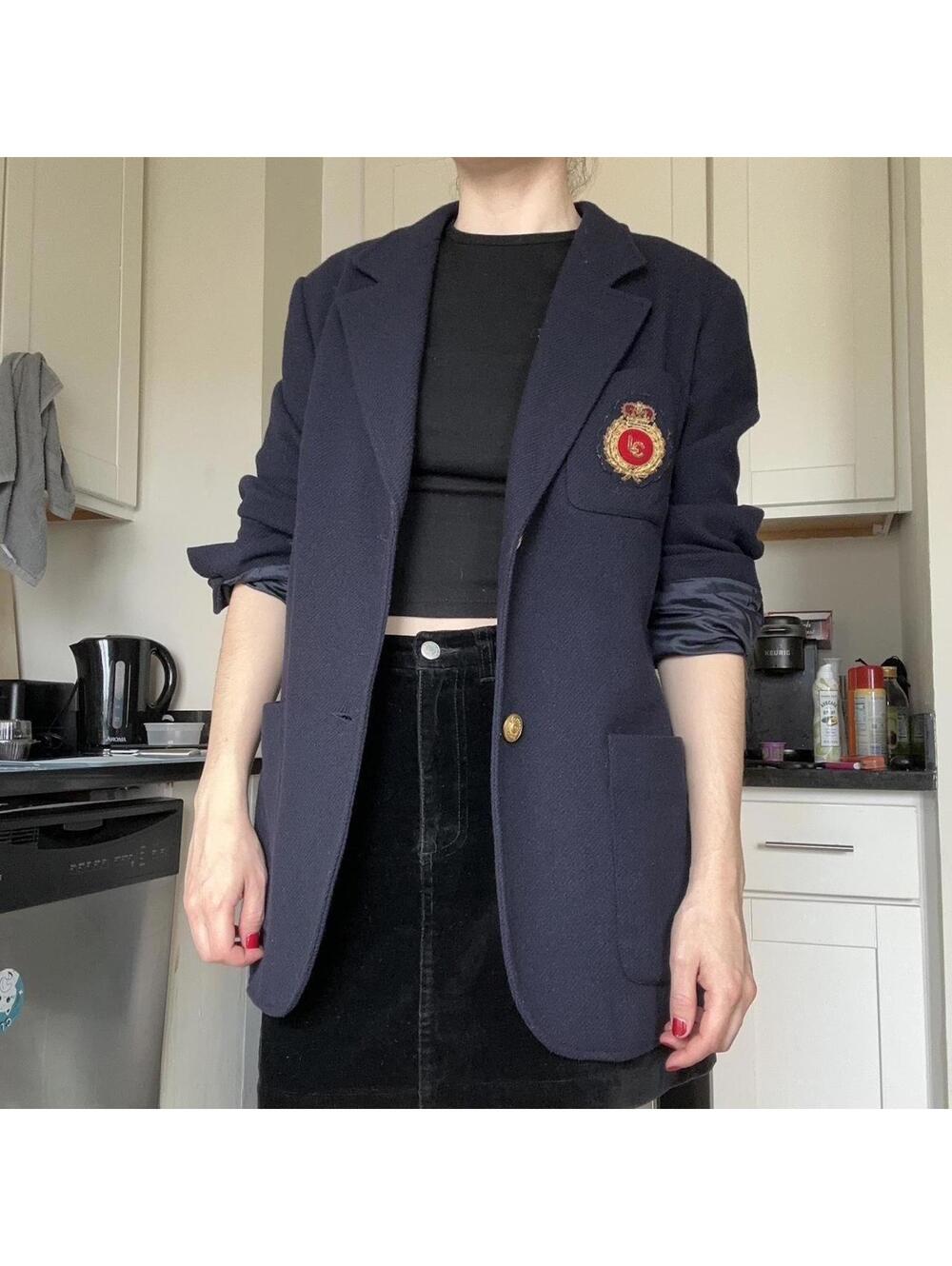 Liz Claiborne Women's Crested Navy Jacket Medium